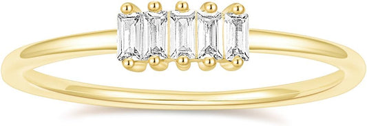 TIGRADE 1.5mm Eternity Ring 14k Gold Plated Stacking Ring Baguette Cubic Zirconia Petite Wedding Band for Women Size 3-12