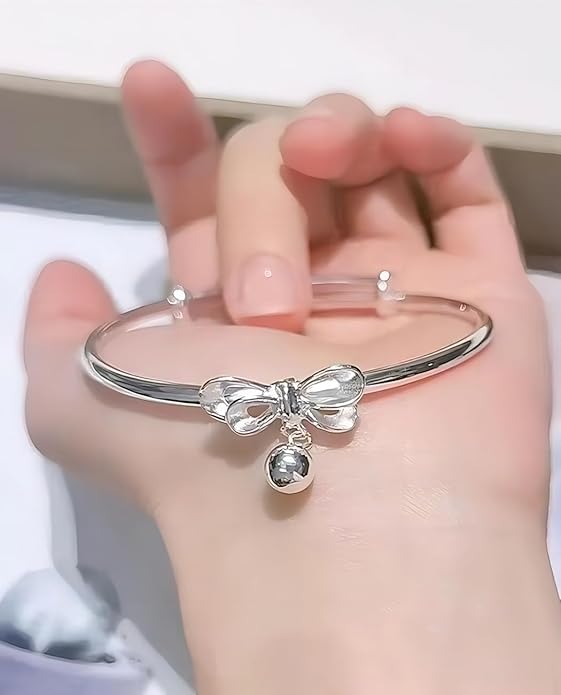 S925 Silver Bangle Bracelet for Women, Elegant Women‘s Sterling Silver Bracelet Bangle Adjustable 6.4-7.8 inches Small Size