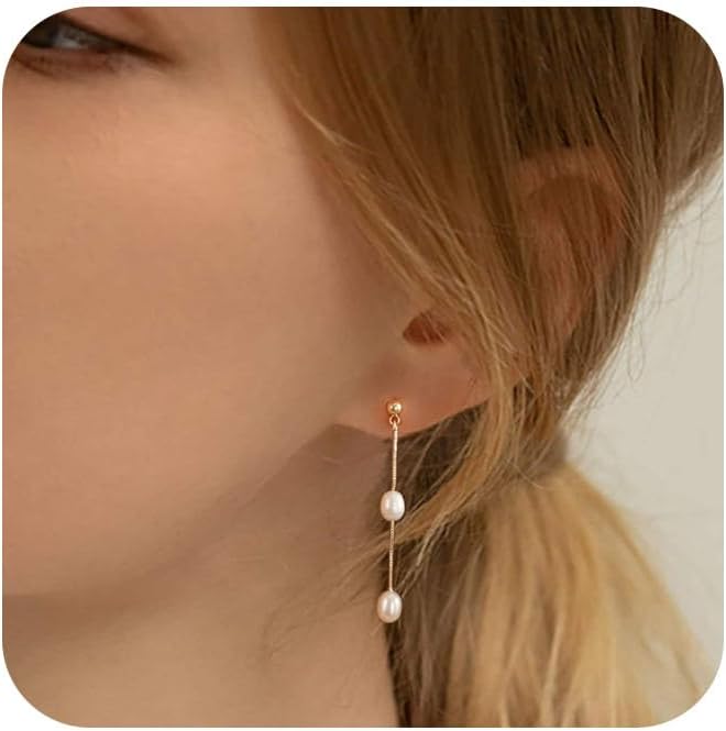 Gold Plated Earrings for Women, 14k Gold Plated Earring Stack Hypoallergenic Pearl Drop Earring Dainty Earrings for Women Trendy Cute Small Huggie Hoop Earring Fashion Womens Jewelry