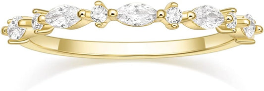 SHINYSO 14K Gold Plated Wedding Band for Women Thin Stacking Ring Half Cubic Zirconia Eternity Engagement Ring Size 4-10