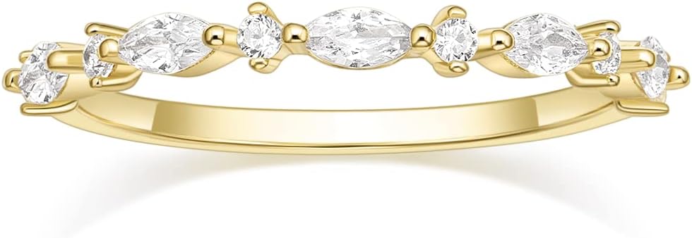 SHINYSO 14K Gold Plated Wedding Band for Women Thin Stacking Ring Half Cubic Zirconia Eternity Engagement Ring Size 4-10