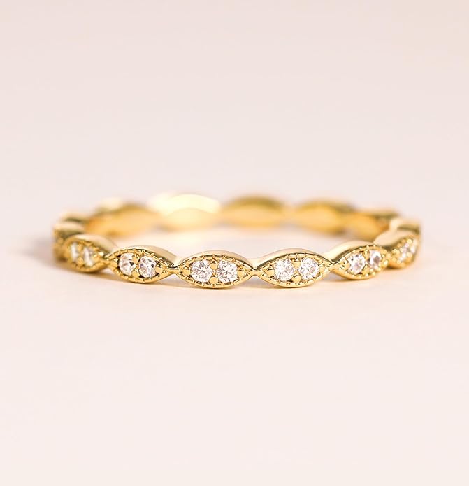 TIGRADE Eternity Ring Oval Milgrain Cubic Zirconia Anniversary Stacking Ring CZ Wedding Band for Women Size 3-13