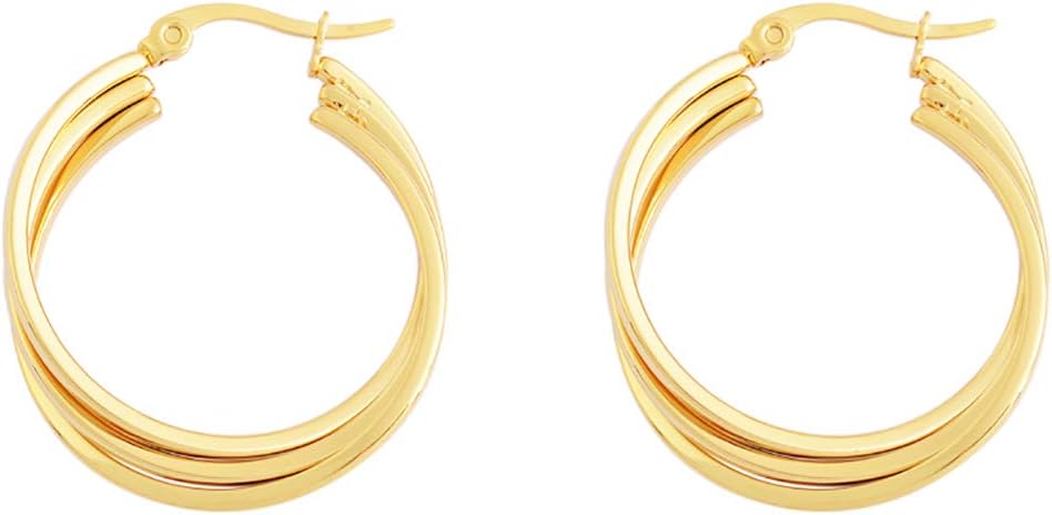Edforce Women's Stainless Steel Overlapping Triple Hoop Earrings, (25mm-35mm)