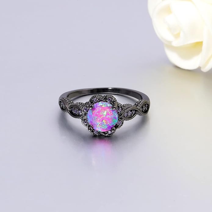 CiNily 18K Gold Plated Opal Ring-White Fire Opal & Amethyst & Cubic Zirconia Women Jewelry Gemstone Engagement Anniversary Ring Size 5-13