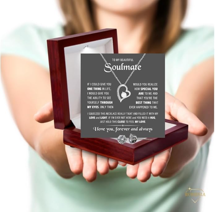 To My Soulmate Necklace For Women, Soul Mate Jewelry for Women, Future Wife Gifts, To My Wife Necklace from Husband, Gifts for Girlfriend, Pendant With Message Card
