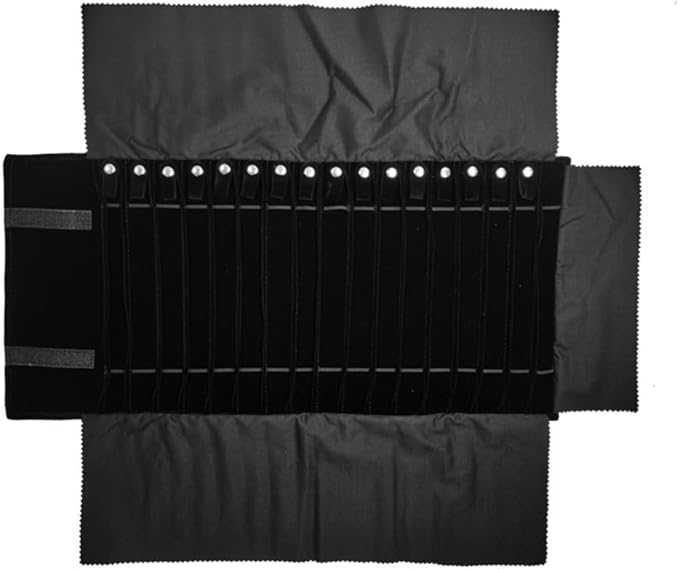 SCIKHEFT Portable Jewelry Roll Untangled Secure Necklace Travel Storage Bag Displays Holder 16 Chain (Black Diamond)