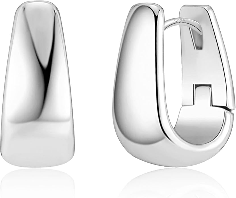 925 Sterling Silver Earrings Small Chunky Silver Earrings for Women 14K Gold Plated Small Hoop Earrings Silver Hypoallergenic Earrings Small Thick Huggie Hoops Earrings