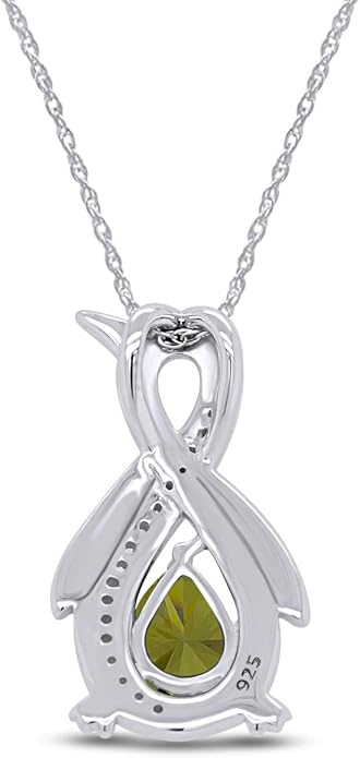 Infinity Penguin Pendant Necklace for Women, 14K Gold Over Sterling Silver with Pear & Round Cut Simulated Birthstone & White Diamond Accents, Dainty Animal Jewelry Gift with 18" Chain