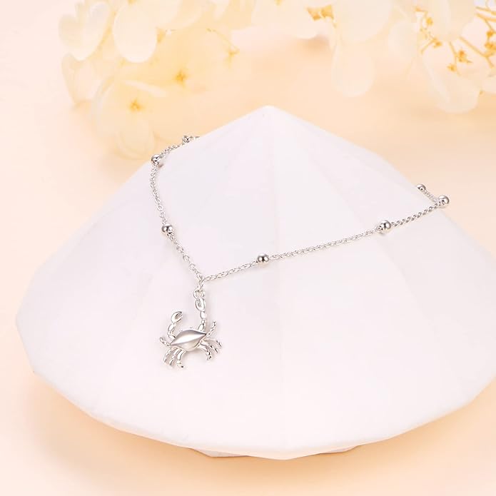 Anklet for Women S925 Sterling Silver Adjustable Foot Evil Eye Starfish Heart Bead Butterfly Celtic Knot Cross Multilayer Layered Ankle Bracelet Jewelry