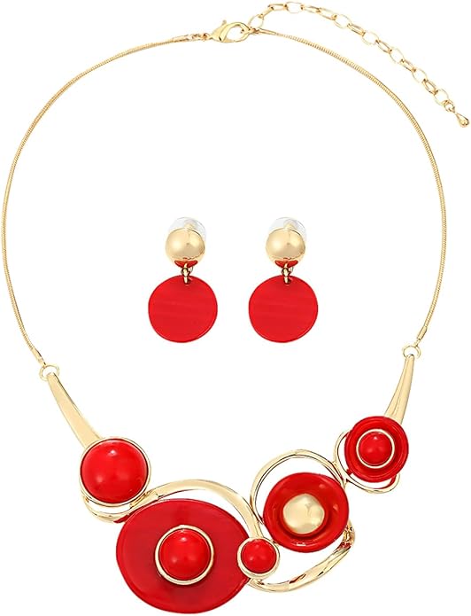 Chunky Statement Jewelry Set Vintage Retro Leaf Flower Floral Geometric Bohemian Boho Bib Necklace Earring Set Fashion Costume Jewelry for Women Girls Wedding Party Prom Unique Gift