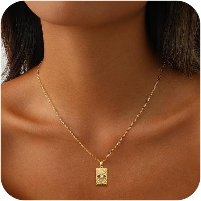 Evil Eye Necklace for Women,Dainty 14K Gold/Sterling Silver Plated Evil Eye Pendant Necklace Tiny Boho CZ Diamond Necklace Cute Trendy Lucky Protection Jewelry Gift for Women