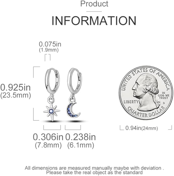 925 Sterling Silver Women Earrings, Sparkling Star and Moon Earrings, Various Hypoallergenic Earrings, Best Gift for Women