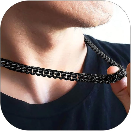 ChainsHouse Miami Cuban Link Chain Necklace for Men, 4.8mm/6mm/10mm/14mm Width, 14K Gold Plated/Stainless Steel/Black Mens Chunky Hip Hop Necklace Curb Chains, 14"-30" Length, Come Gift Box