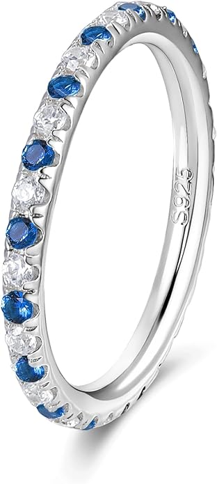 CYW Moissanite Sapphire Ruby Emerald Hand Setting Full Eternity Rings for Women, Solid 925 Sterling Silver, Stackable Ring, Wedding Birthday Valentines Anniversary Mothers Day Ideal Gift for Her