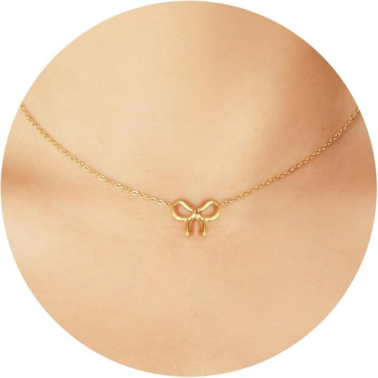 Gold Necklace for Women-14K Gold Plated Bow,Dragon,Shell, Palm Tree, Seahorse, Conch Shell,Sardines, Cowboy Boot,Bat,Bunny Pendant Beachy Jewelry for Women Gifts
