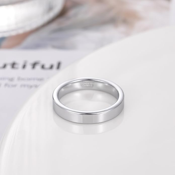 TRUMIUM 2mm 4mm 6mm Tungsten Rings for Women Men's Wedding Bands 24K Gold Plated Beveled Edges Flat High Polished Comfort Fit Size 5-14