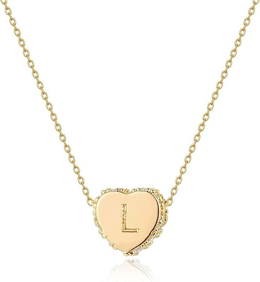 Tiny Gold Initial Heart Necklace-14K Gold Plated Handmade Dainty Letter Heart Necklace for Women Necklace Jewelry