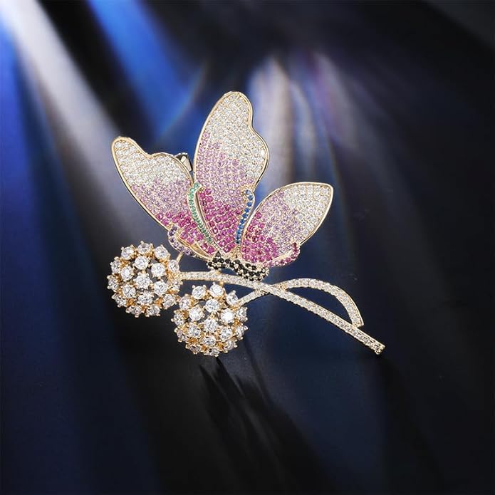 14K Gold Luxury Butterfly Brooch Sparkling Moissanite Accents & Enamel Painted Details, Retro Chic for Cheongsam, Coats & Formal Attire