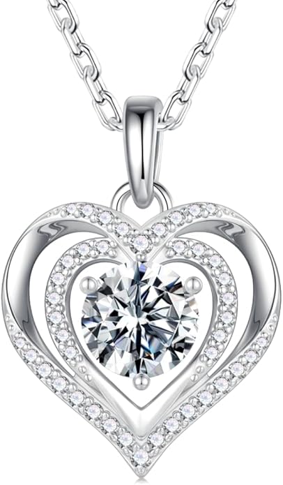 MOOSEA Valentines Day Gifts for Her - 925 Sterling Silver Double Heart Moissanite Pendant Necklace, 1-3 Carat D Color VVS1 Clarity Moissanite, Anniversary Birthday Gift for Women Mom Wife Girlfriend