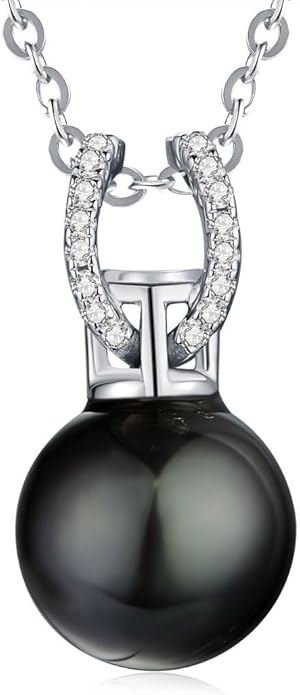 Lunar Belle Pendant Necklace for Women with Tahitian Black Pearl Moissanite Jewelry in 925 Silver, Birthday Gift Ideas for Women Anniversary (Midnight Pearl Shine)