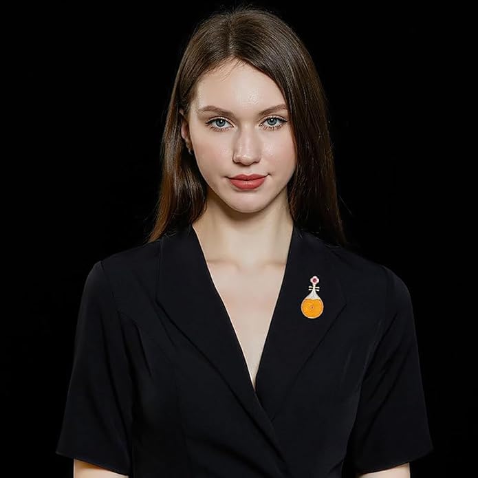 14K Gold Pipa-Shaped Brooch with Moissanite Accents - Elegant Chinoiserie Handcrafted Jewelry, Unique Shawl Pin for Women, Ideal Gift for Birthdays and Special Events