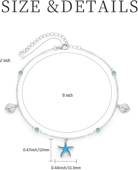 Sea Turtle/Starfish Anklet for Women 925 Sterling Silver Beach Anklet Bracelet Summer Jewelry Ocean Gifts for Beach Lovers Friends