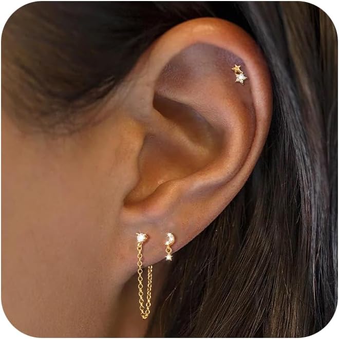 Gold Ear Cuffs Earrings for Women Non Piercing - Clip on Cartilage Earrings Dainty 14K Gold Sterling Silver Plated Cubic Zirconia Huggie Hoop Earring for Women No Tarnish Trendy Jewelry Set
