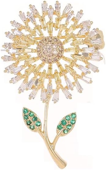 14K Gold Women Trendy Gold Brooch Accessory with Moissanite and Pearl, Decoration Sunflower Pin for Summer Fashion, Womens Brooches and Pins