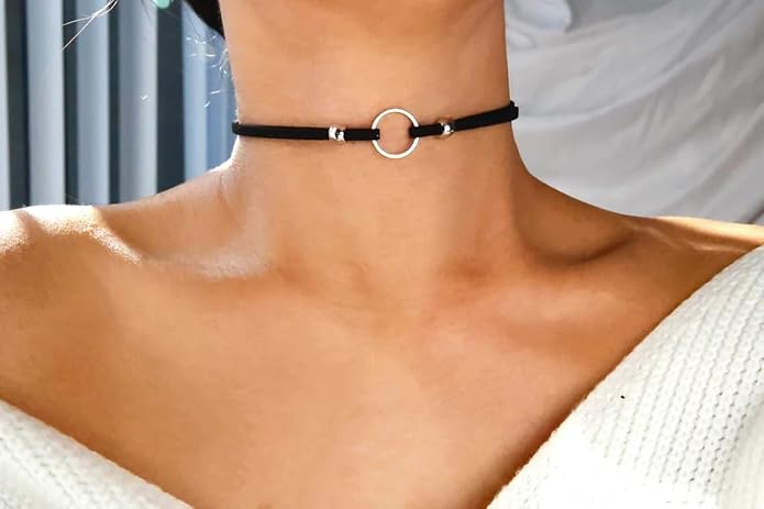 Sora Tuki Black Choker Necklace for Women 1cm-3cm Wide Velvet Leather Lace Chocker Tattoo Collar 90s Goth Jewelry