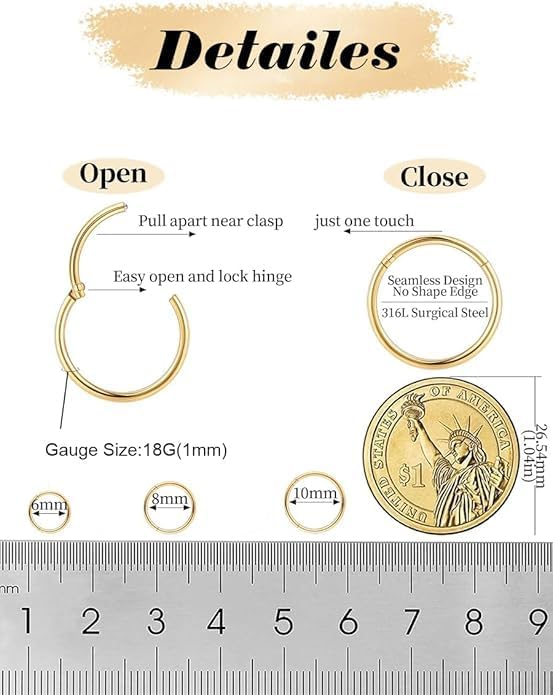 Nose Rings Studs: 8Pcs 20G Gold/Silver 316L Surgical Stainless Steel Nose Studs Hypoallergenic Corkscrew Nose Piercing Stud Jewelry for Women Men Clear Cubic Zirconia Imitation Diamond Top Size 1.5mm 2mm 2.5mm 3mm