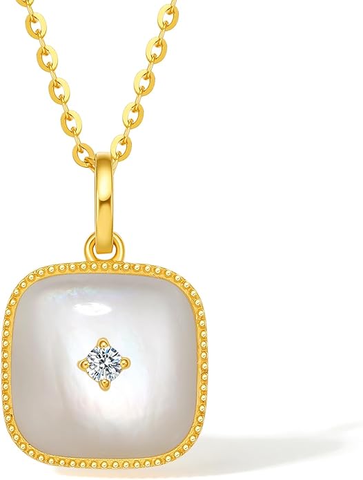 ZHOU LIU FU 750 Gold Sugar Cube Pendant with Mother of Pearl and Diamond Pendants Valentine’s Day for Women (Not Include Necklace) J0411913