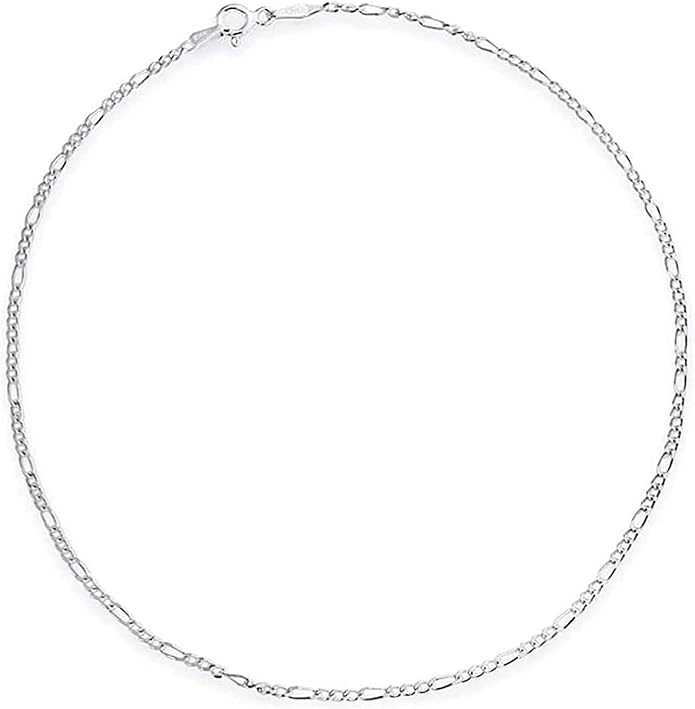 Savlano 925 Sterling Silver Solid Italian Figaro, Rope,Herringbone, Curb, Ball Bead, Snake, Mariner Chain Anklet for Women, Comes in 0.8mm - 5mm With Gift Box
