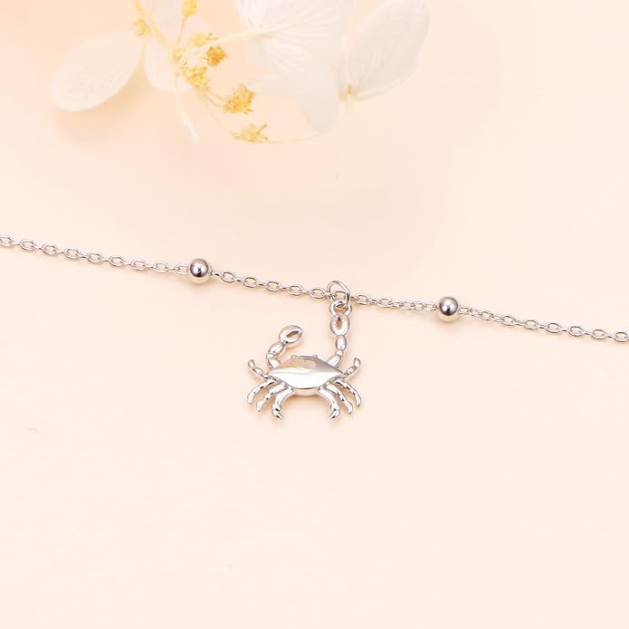 Anklet for Women S925 Sterling Silver Adjustable Foot Evil Eye Starfish Heart Bead Butterfly Celtic Knot Cross Multilayer Layered Ankle Bracelet Jewelry