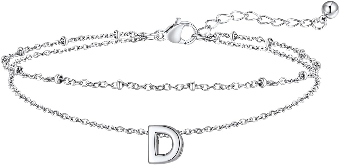 FaithHeart Initial Ankle Bracelets for Women, Waterproof 14k Gold Plated Initial Anklets Non Tarnish Stainless Steel Layered Anklet Summer Beach Foot Jewelry