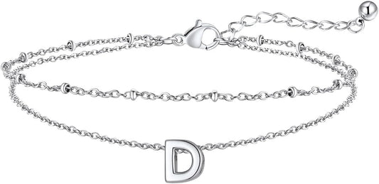FaithHeart Initial Ankle Bracelets for Women, Waterproof 14k Gold Plated Initial Anklets Non Tarnish Stainless Steel Layered Anklet Summer Beach Foot Jewelry