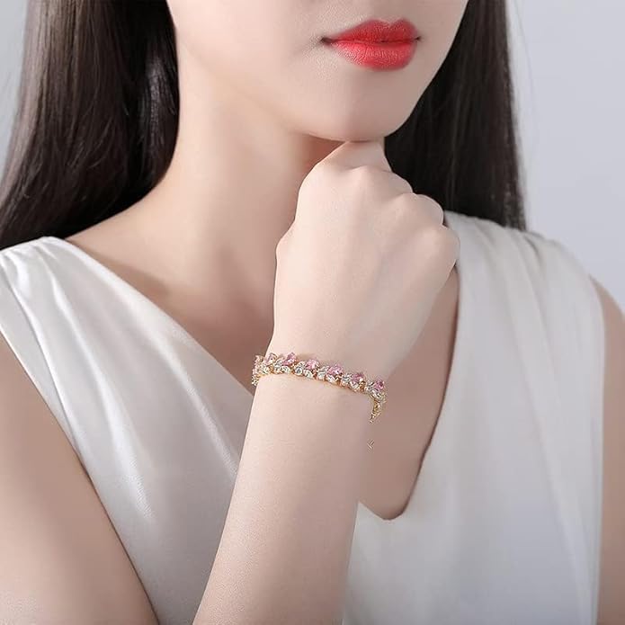 14K Gold Bohemian Crystal Bracelet for Women,Luxury Branch Shape Natural Pink Crystal Charm Bracelet,Fashion Bracelet Jewelry Gift for Her
