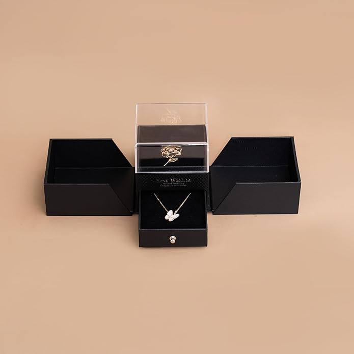 18K Rose Gold Sterling Silver Butterfly Necklace for Women, Mother of Pearl Pendant Necklace, Valentines Day Gift for Her, Wife, Mom, Gift Ready in Elegant Jewelry Box