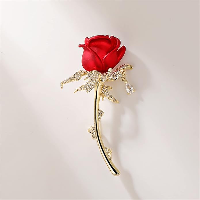 AILONMEI Red Rose Flower Brooches and Pins for Women Costume Jewelry Brooch Pins Broches Jewelry for Women Elegant Lady Pin