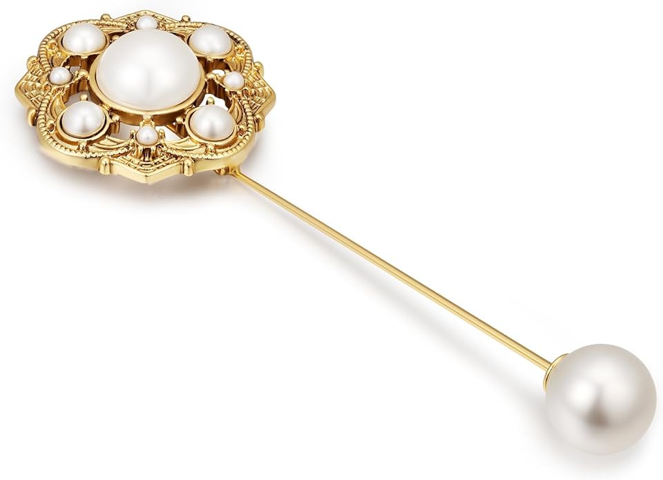 SHE'S FREE STYLE JUST FOR YOU [Versailles Dream] Vintage crown flower brooches and pins for women, Pearl brooch pins Metal Plating Process safety pins Baroque Style jewelry pins and brooches