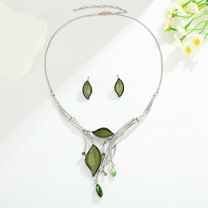 Vintage Chunky Statement Jewelry Set Retro Leaf Floral Geometric Bohemian Boho Bib Necklace Earring Set Fashion Costume Jewelry for Women Girls Wedding Party Prom Unique Gift