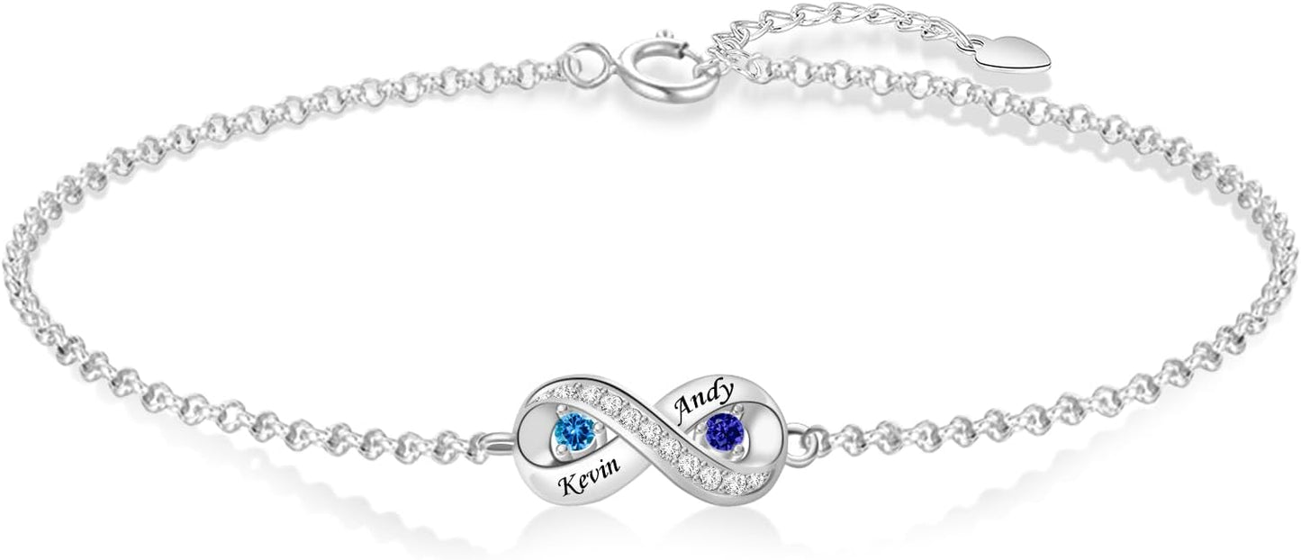 BABOOM Personalized Birthstone Bracelet for Mom Custom Infinity Name Bracelets with 1-8 Birthstones Jewelry Mothers Day Gifts for Women Mother Wife Grandma