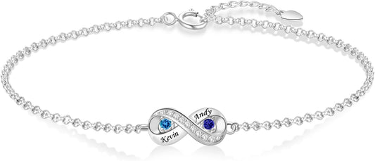 BABOOM Personalized Birthstone Bracelet for Mom Custom Infinity Name Bracelets with 1-8 Birthstones Jewelry Mothers Day Gifts for Women Mother Wife Grandma