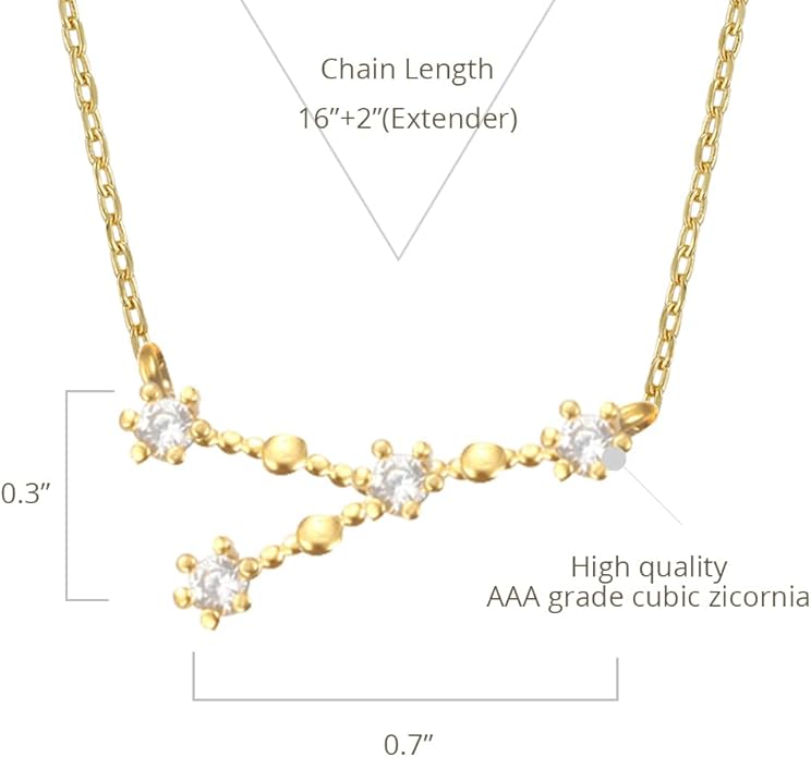 Zodiac 18K Gold Plated CZ Necklace With Message Card, Yellow Gold Color, Anchor Chain, Best Gift Necklace, Size 16 inch + 2 inch Extender, Pendant, Constellation, Gift Card