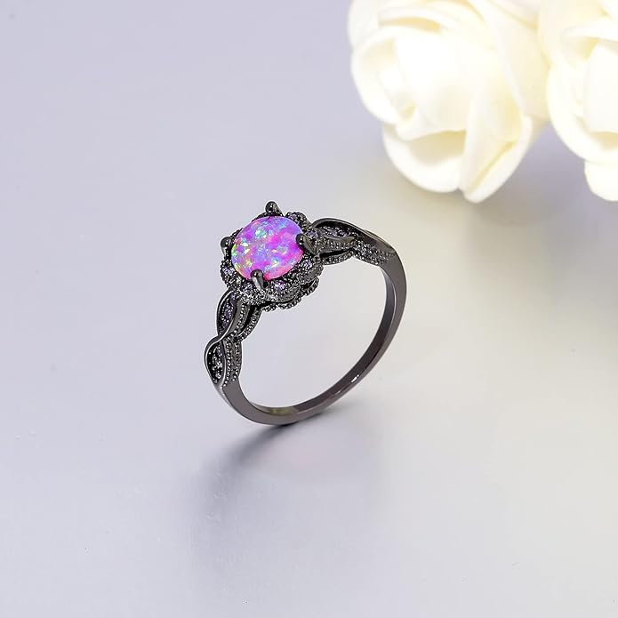 CiNily 18K Gold Plated Opal Ring-White Fire Opal & Amethyst & Cubic Zirconia Women Jewelry Gemstone Engagement Anniversary Ring Size 5-13