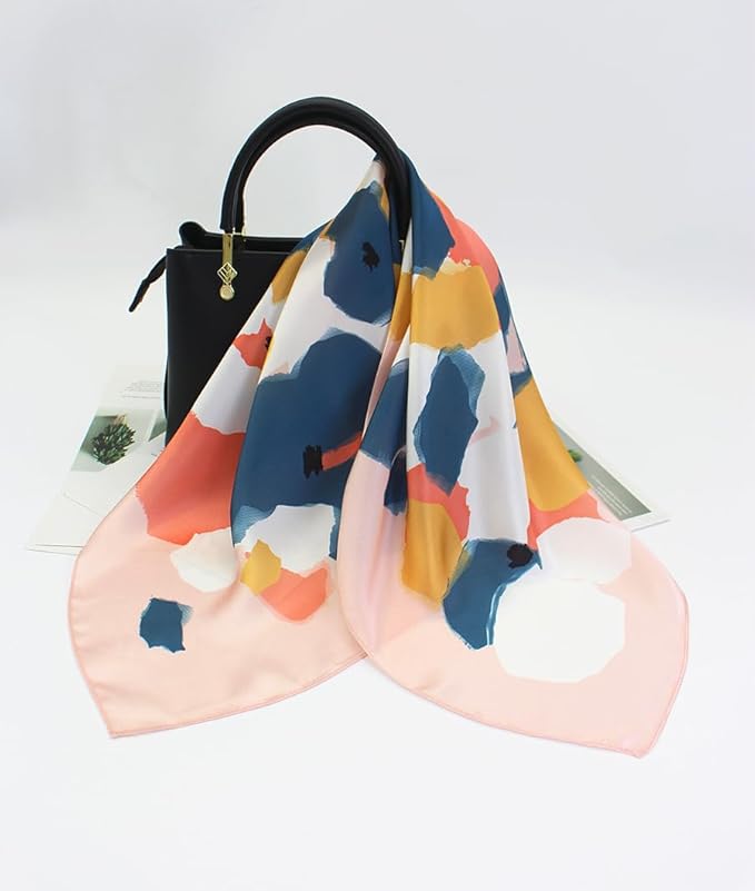 ANDANTINO 100% Mulberry Silk Square Scarf for Hair-25.6" X25.6'' Women Men Natural Silk Neckerchief Digital Printed Headscarf