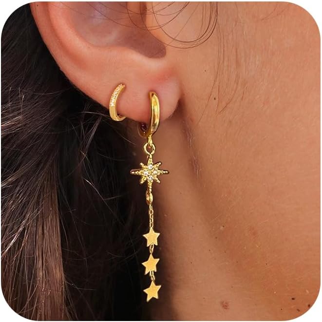 14K Gold Plated Butterfly Dangle Earrings for Women - Dainty, Trendy, Hypoallergenic CZ Drop Earrings - Simple Long Dangling Jewelry