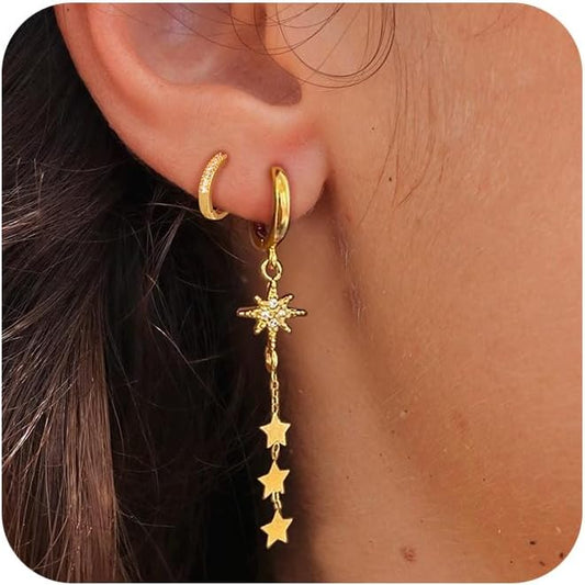 14K Gold Plated Butterfly Dangle Earrings for Women - Dainty, Trendy, Hypoallergenic CZ Drop Earrings - Simple Long Dangling Jewelry