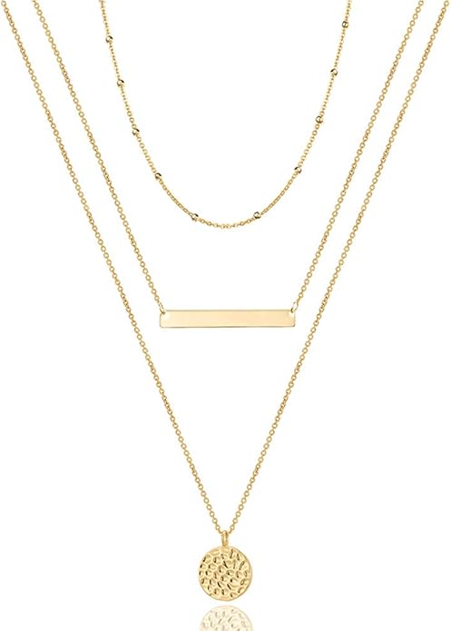 Turandoss Dainty Layered Choker Necklace, Handmade Y Pendant Necklace Multilayer Bar Disc Necklace Adjustable Layering Choker Necklaces for Women