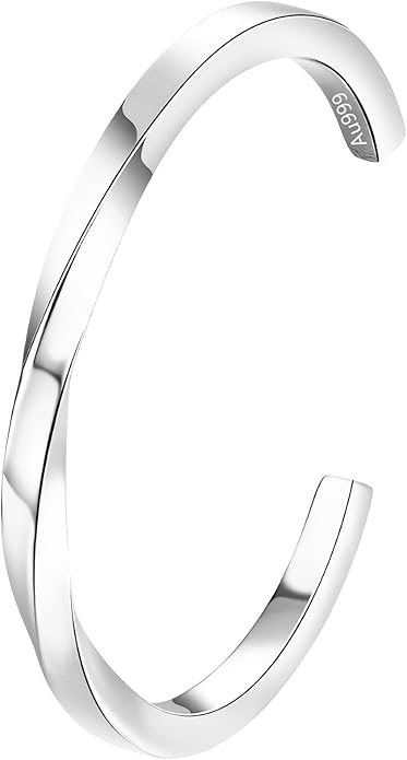 Kim Carrey S925 Sterling Silver Bracelet, Open Bangle Cuff Design, Men's Stacked Bracelets Gift Jewelry for My Man