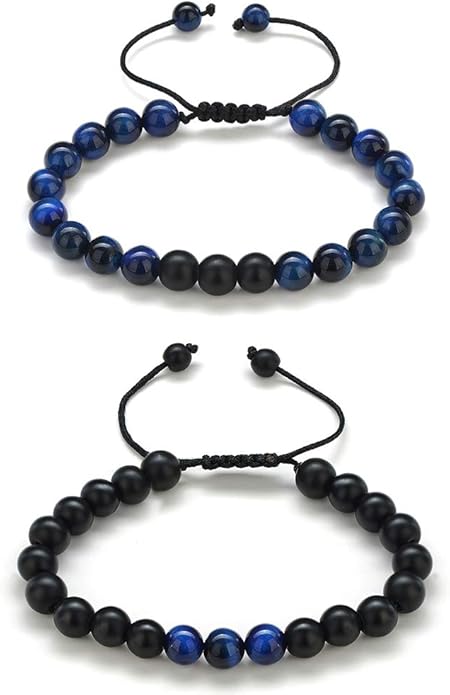 M MOOHAM Natural Stone Bracelets for Men - 8mm Tiger Eye, Matte Agate, Lava Rock - Teen Boys Gifts for Birthday, Anniversary, Christmas